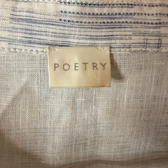 Poetry Size 14 100% Linen V Neck Long Sleeve Tunic Blouse White Blue Stripe Top - Picture 3 of 7